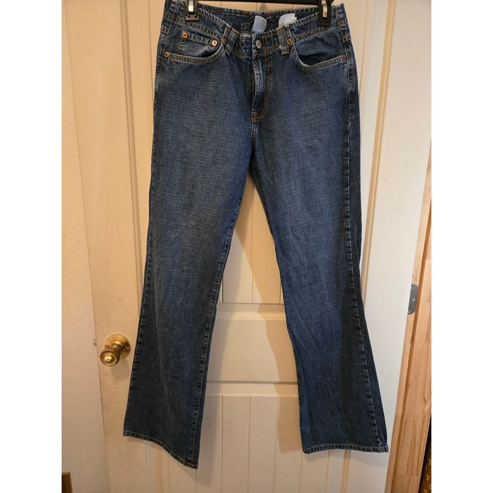Lucky Brand Dungarees Rancher Flare Jeans Womens 8/29 Long Blue Dark Wash Denim